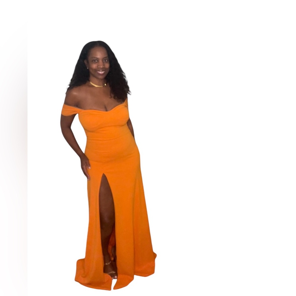 Pretty Little Thing Orange  Maxi Dress with Side Split Size 10
